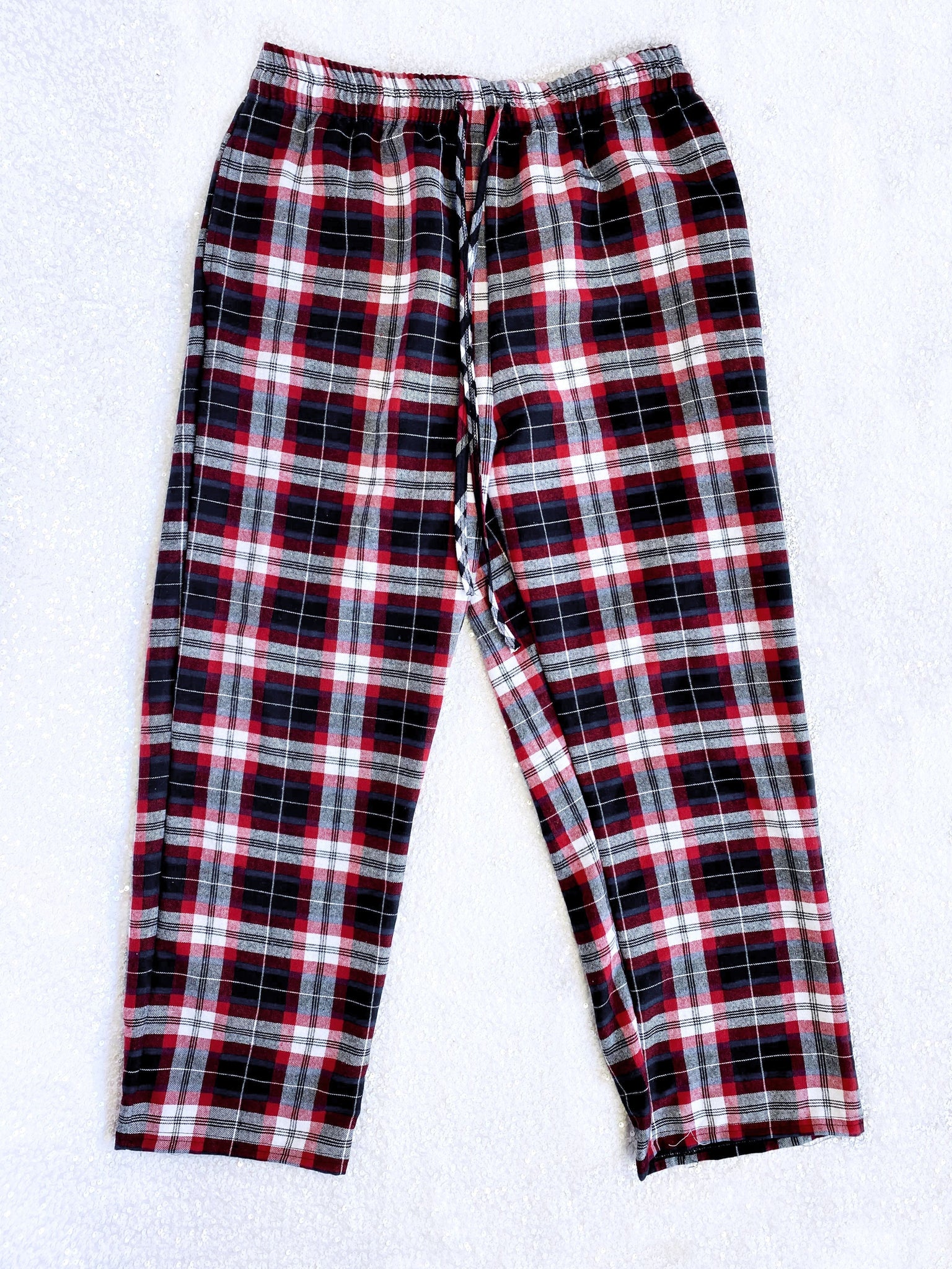 White Black PJ Adult Pajama Plaid Pants