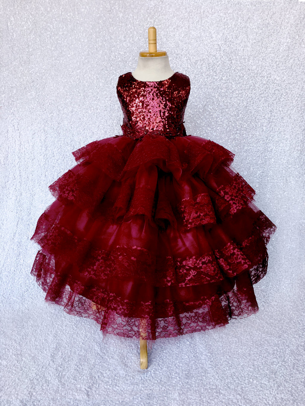 Mini Sequin Burgundy Lace Tulle Ruffle