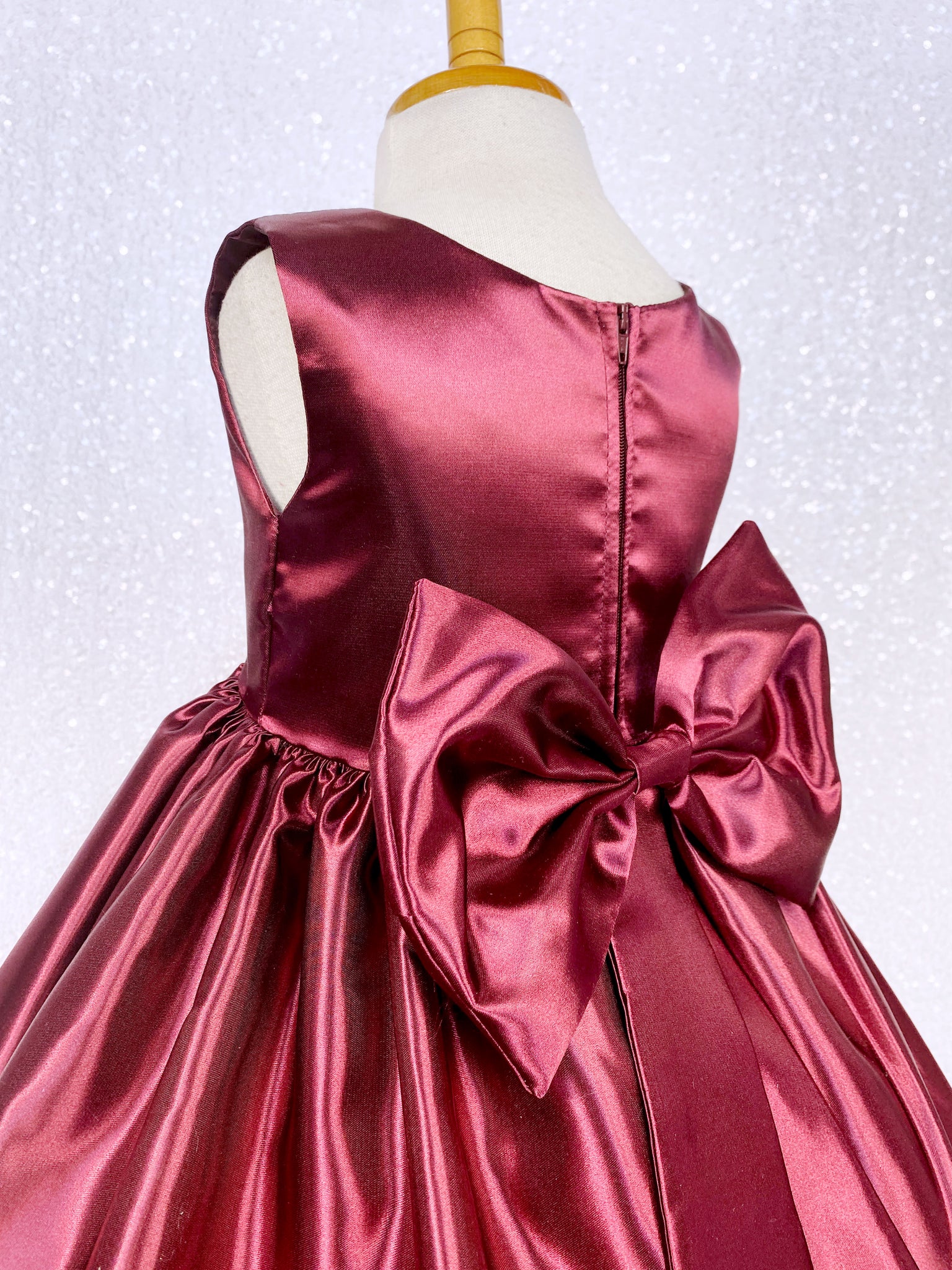 Burgundy Sleeveless Full Satin Dress