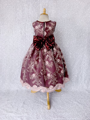 Sleeveless Burgundy Floral Mesh Blush Pink Embroidery Lace Dress