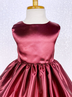 Burgundy Sleeveless Full Satin Dress