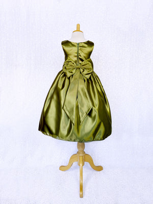 Formal Olive Green Sleeveless Satin Dress