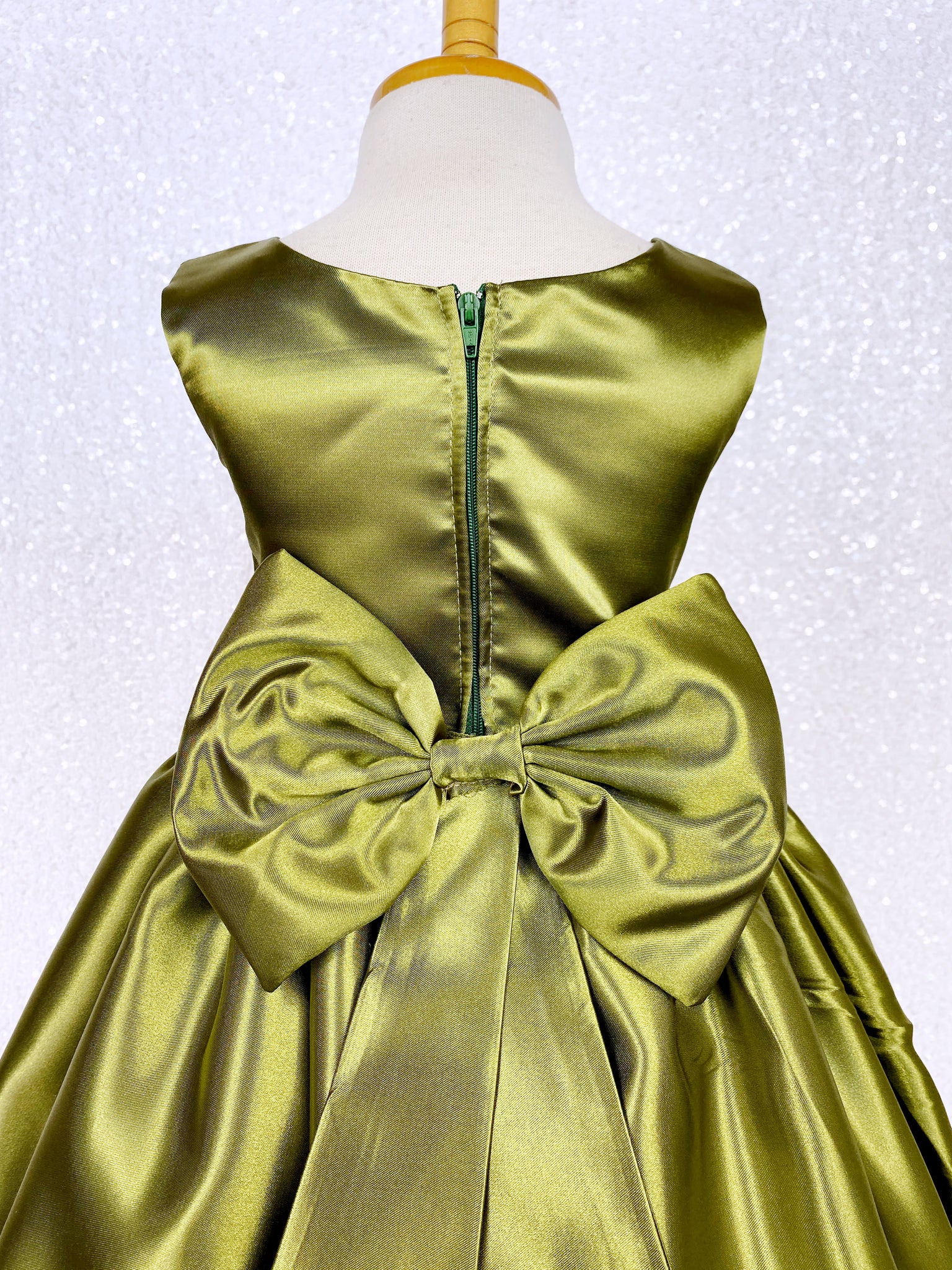 Formal Olive Green Sleeveless Satin Dress