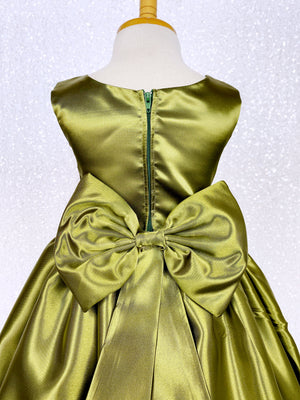 Formal Olive Green Sleeveless Satin Dress