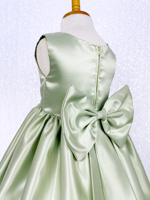 Sleeveless Sage Green Full Satin Gown