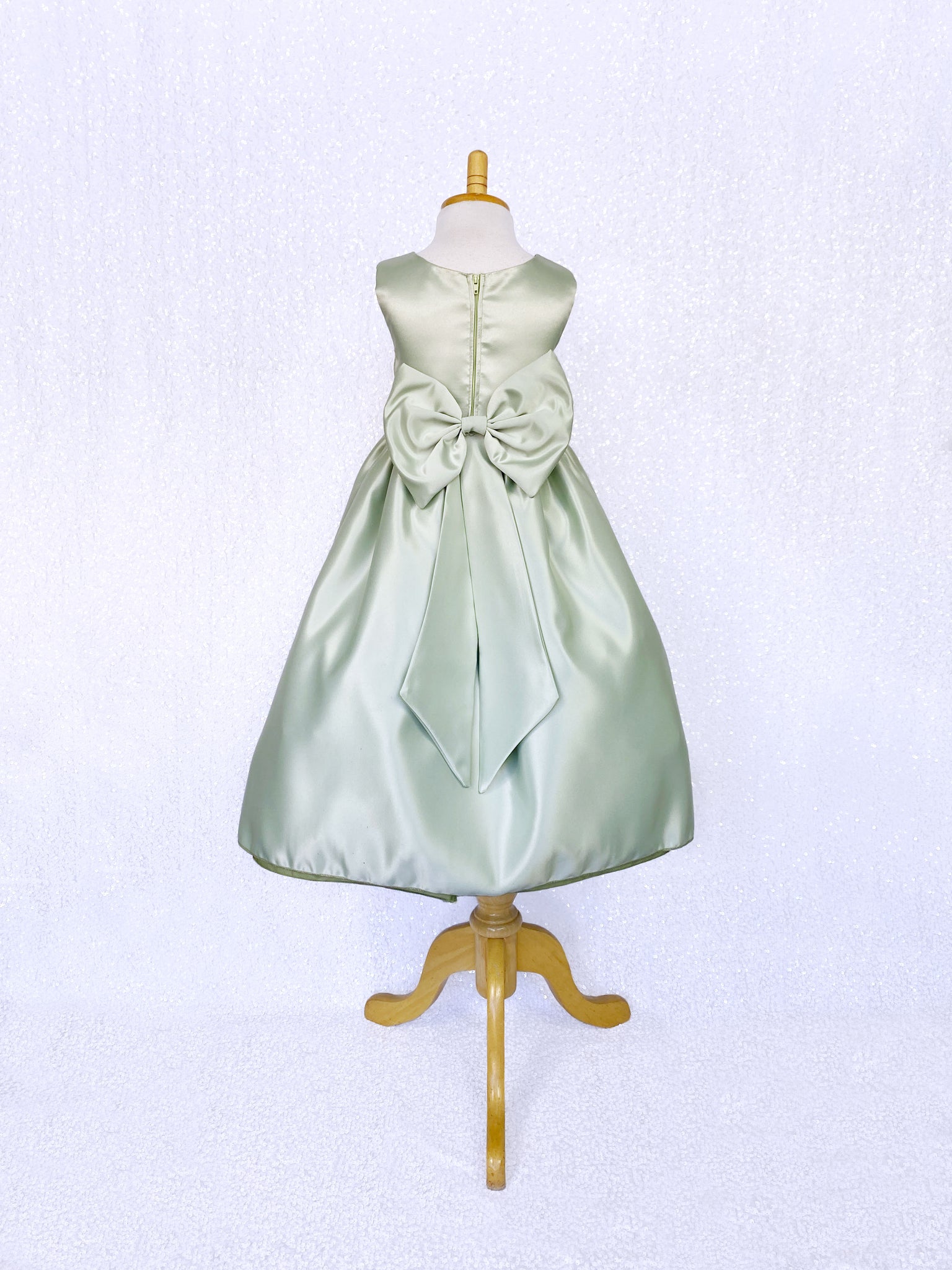 Formal Olive Green Sleeveless Satin Dress