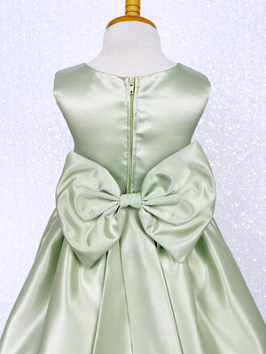 Sleeveless Sage Green Full Satin Gown