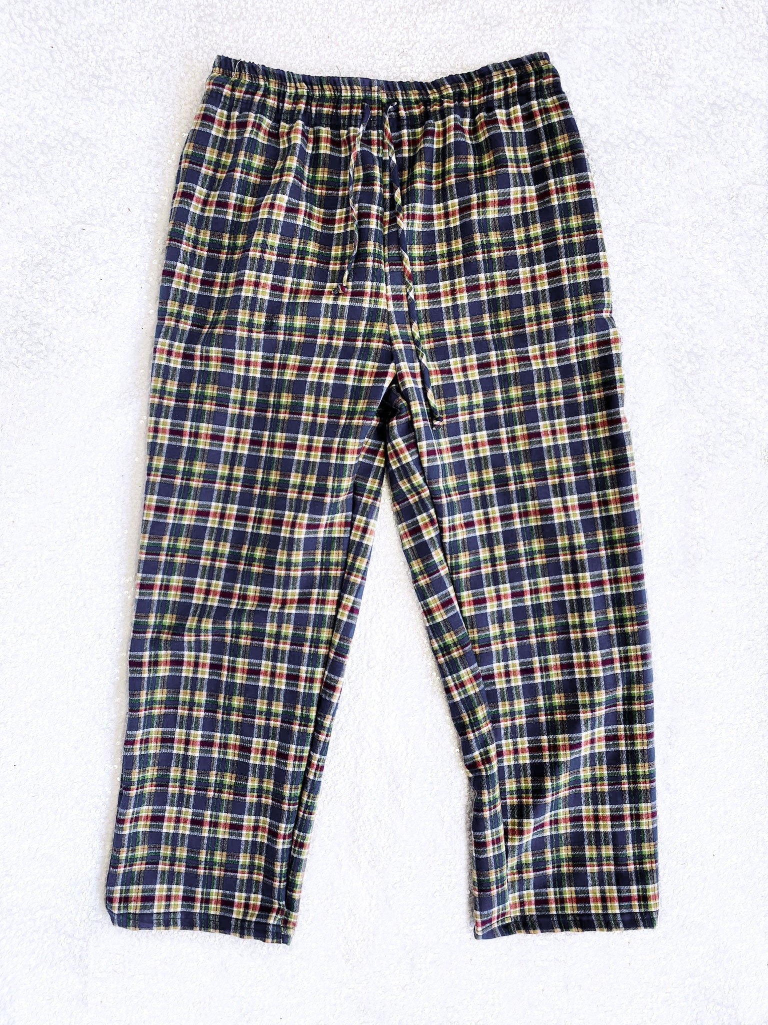 White Navy Yellow PJ Adult Pajama Plaid Pants