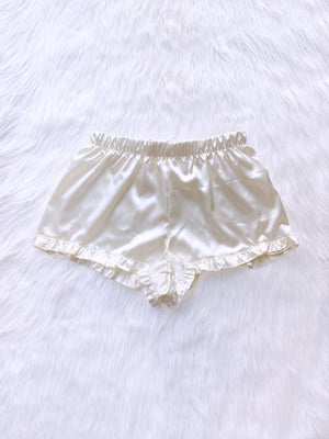 Sleepwear Satin Ruffle Trim Pajama Ivory PJ Adult Shorts