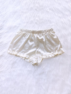 Loungewear Satin Ruffle Trim Pajama Champagne PJ Adult Shorts