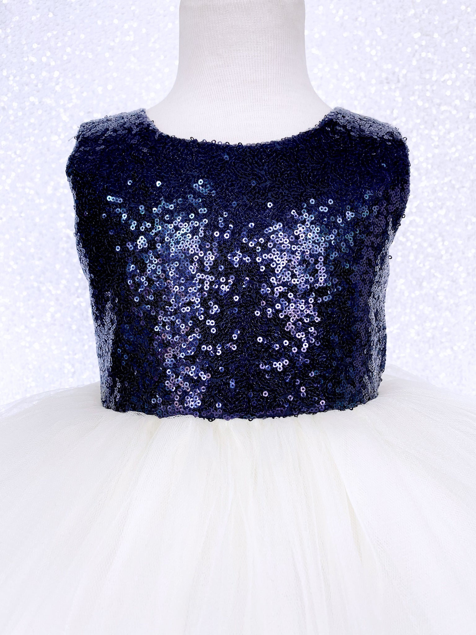 Navy Blue Sequin Sequence Ivory Hi Low Tulle Dress