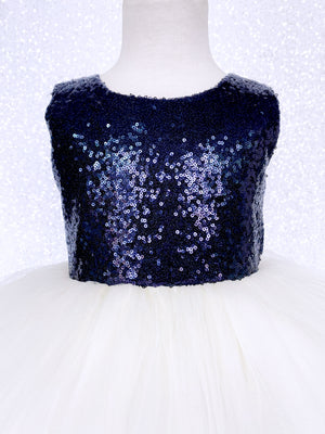 Navy Blue Sequin Sequence Ivory Hi Low Tulle Dress