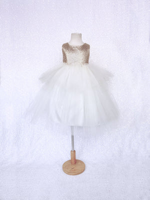 Sleeveless Sequence Champagne Hi Low Ivory Tulle Gown