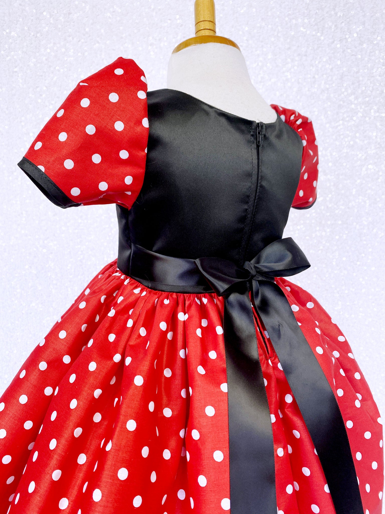 Knee Length Minnie Mouse Inspired Red Black White Polka Dot Dress