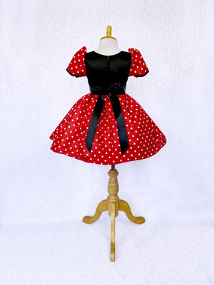 Knee Length Minnie Mouse Inspired Red Black White Polka Dot Dress