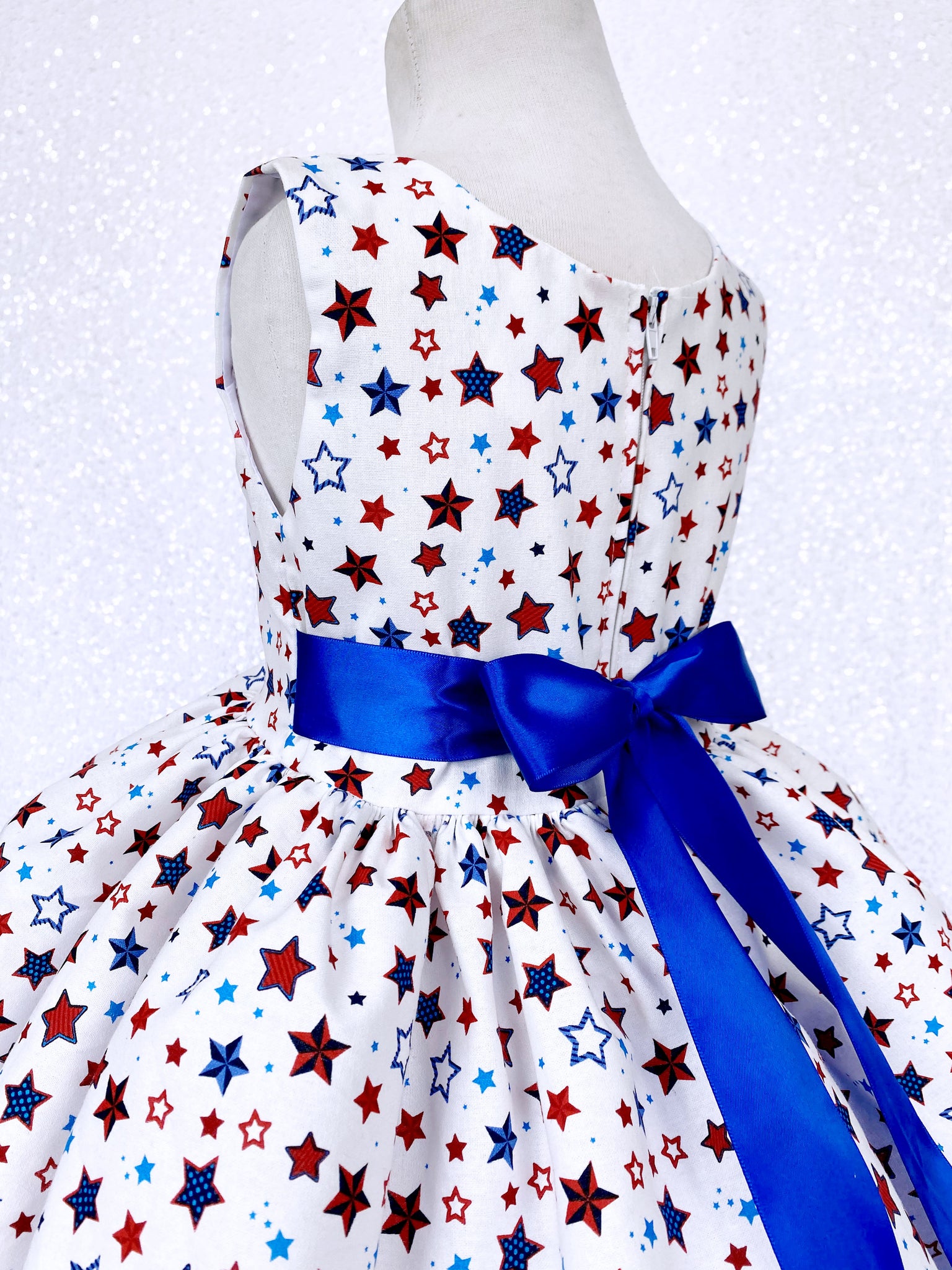 Knee Length Red White Blue Stars Sleeveless 4th of July Dress