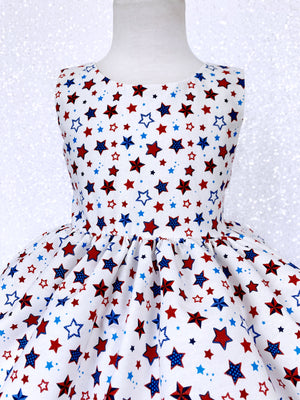 Knee Length Red White Blue Stars Sleeveless 4th of July Dress