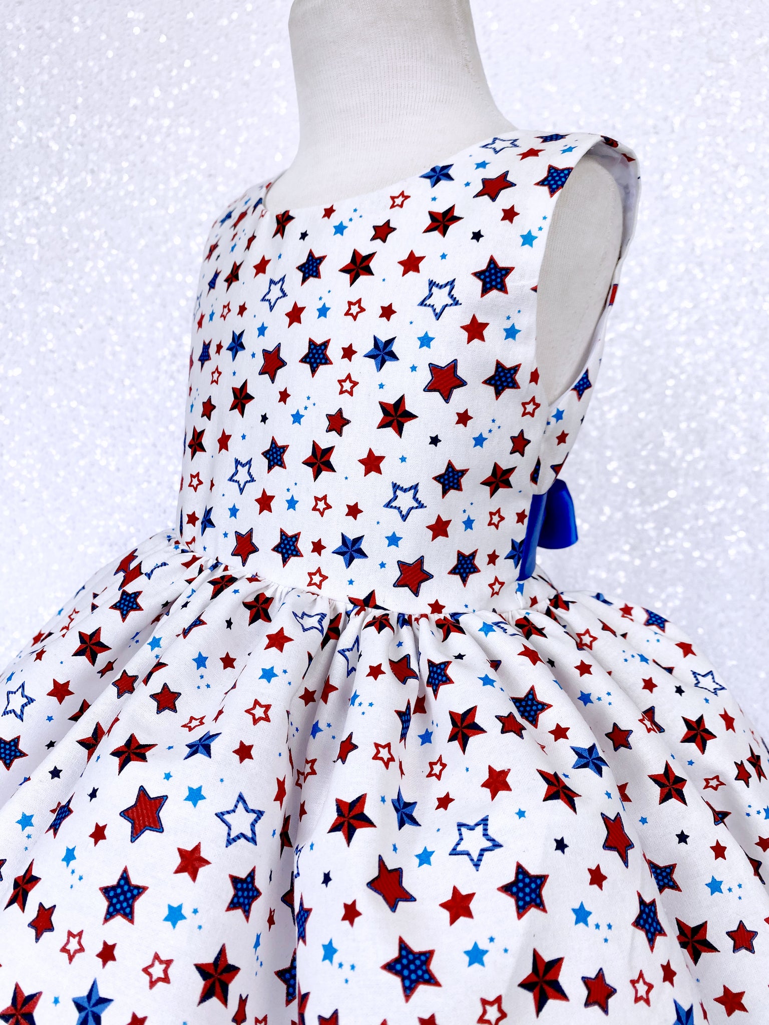 Knee Length Red White Blue Stars Sleeveless 4th of July Dress