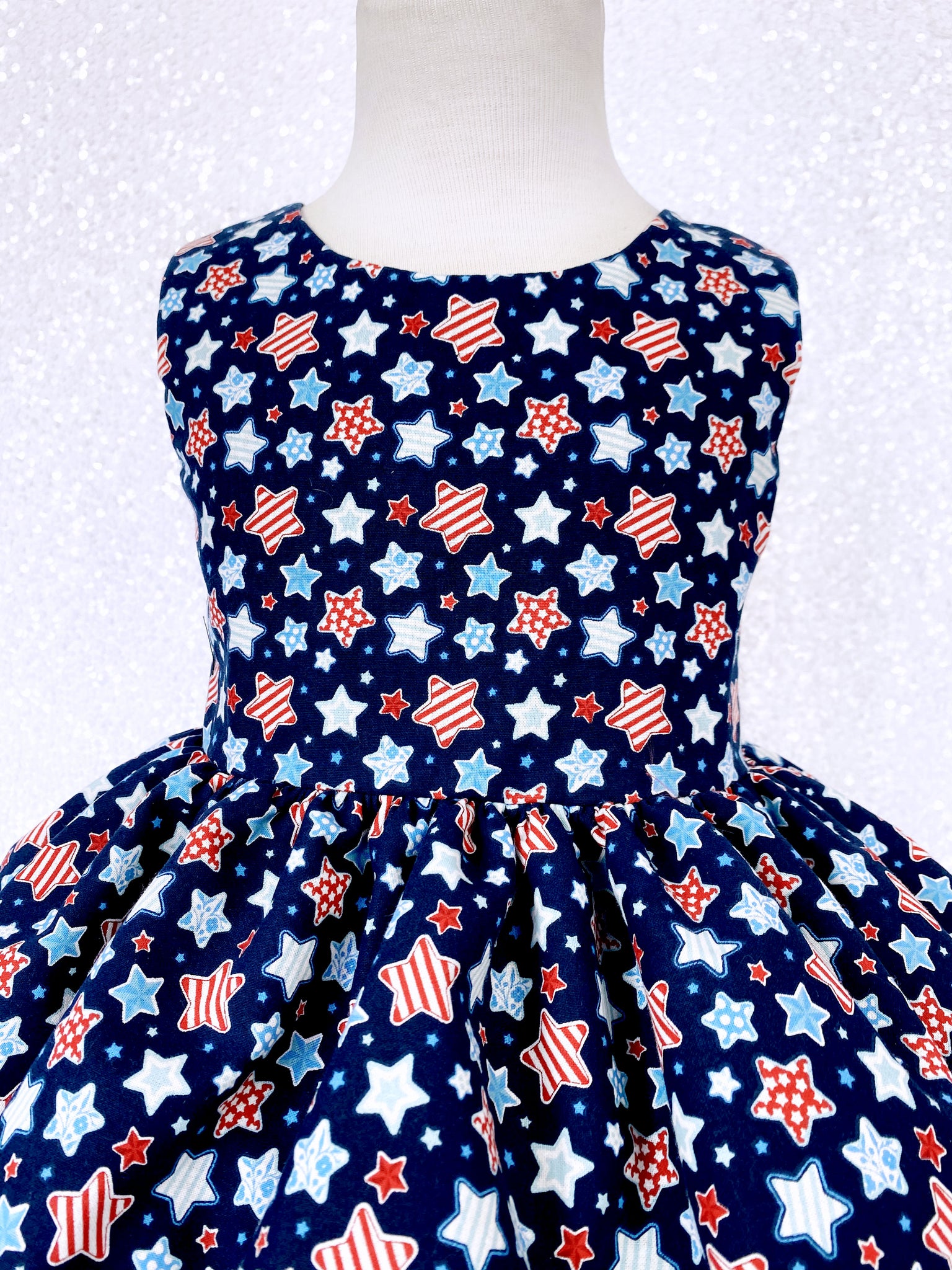 Navy Blue White Blue Stars Knee Length 4th of July Dress