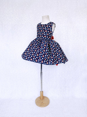 Navy Blue White Blue Stars Knee Length 4th of July Dress