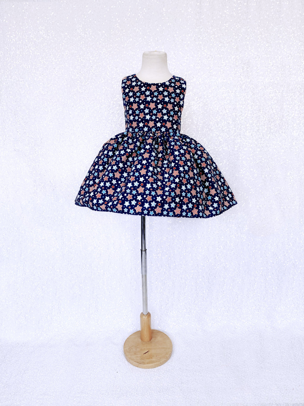 Navy Blue White Blue Stars Knee Length 4th of July Dress