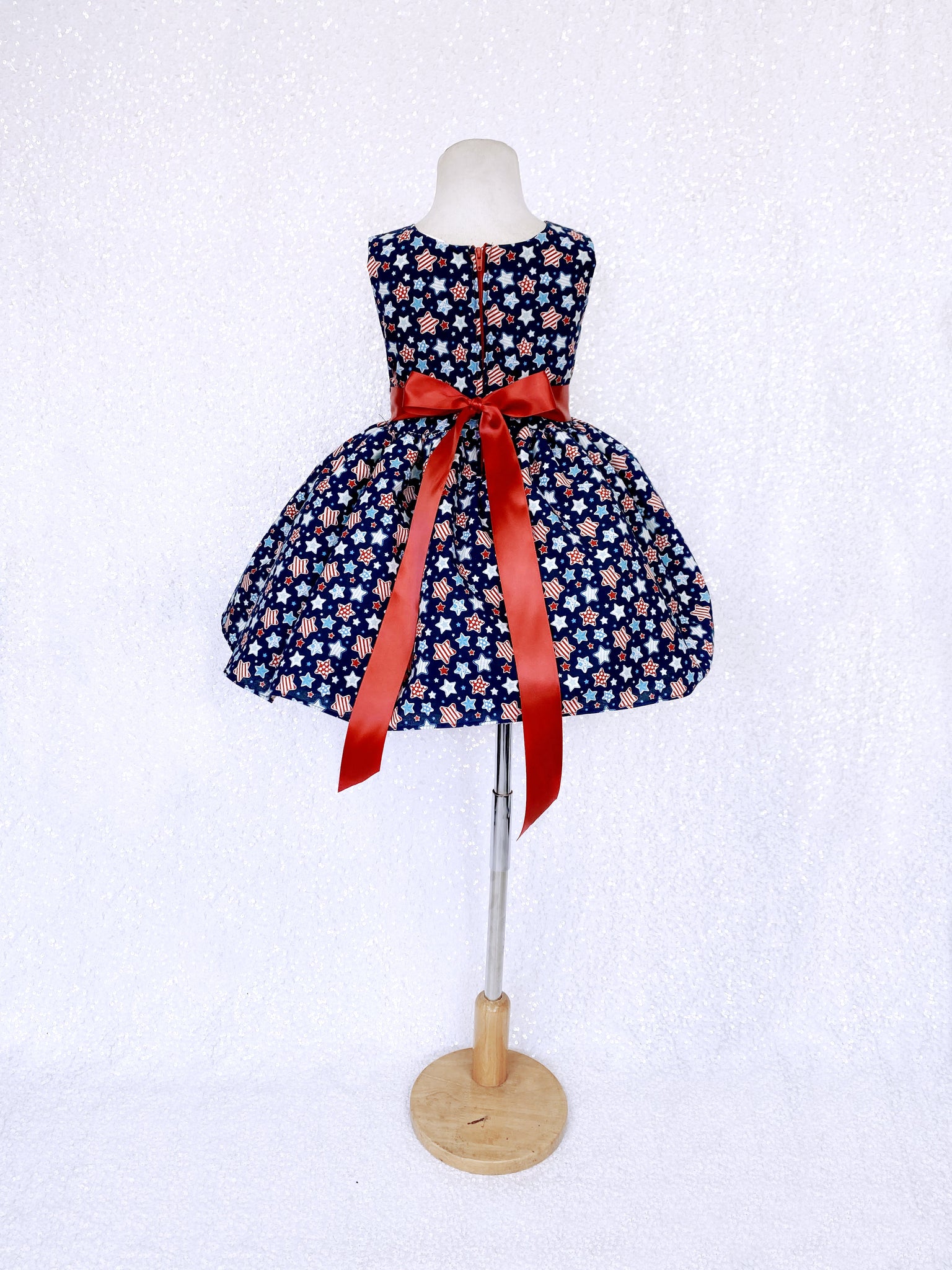 Navy Blue White Blue Stars Knee Length 4th of July Dress