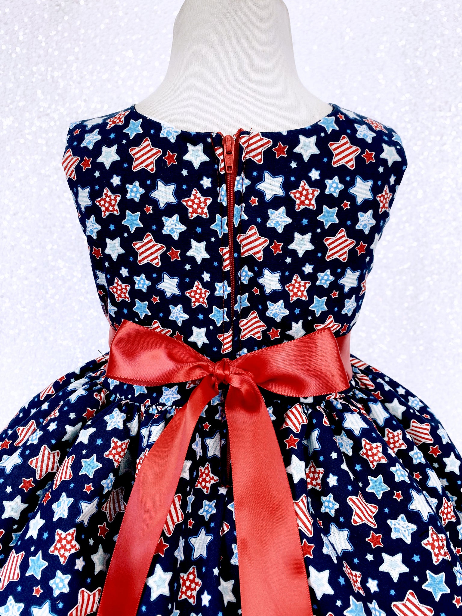 Navy Blue White Blue Stars Knee Length 4th of July Dress