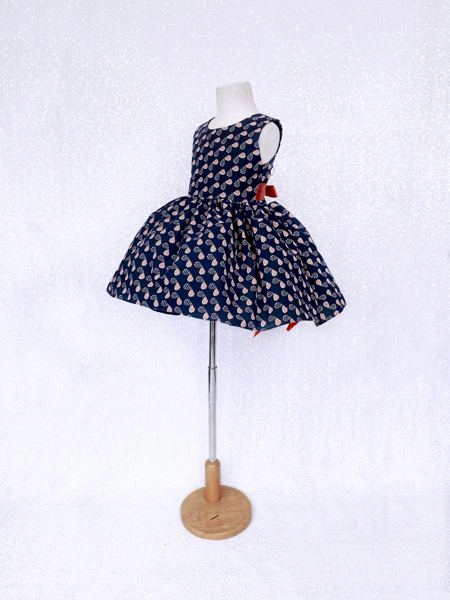 Sleeveless Sunglasses Print Navy Blue Red White 4th of July Dress