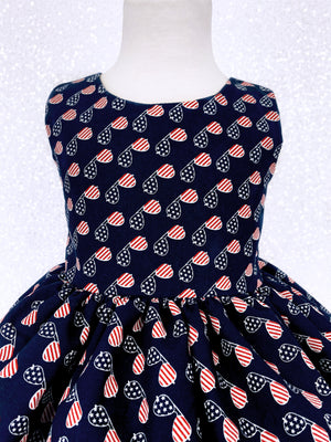 Sleeveless Sunglasses Print Navy Blue Red White 4th of July Dress