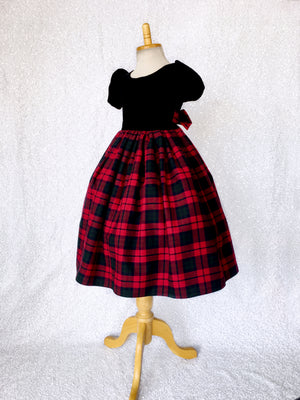 Short Sleeve Black Velvet Plaid Skirt Cotton Gown