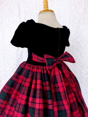 Short Sleeve Black Velvet Plaid Skirt Cotton Gown