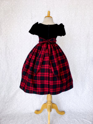 Short Sleeve Black Velvet Plaid Skirt Cotton Gown