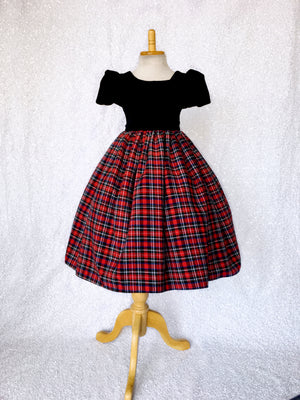 Short Sleeve Black Velvet Red Blue Plaid Cotton Gown