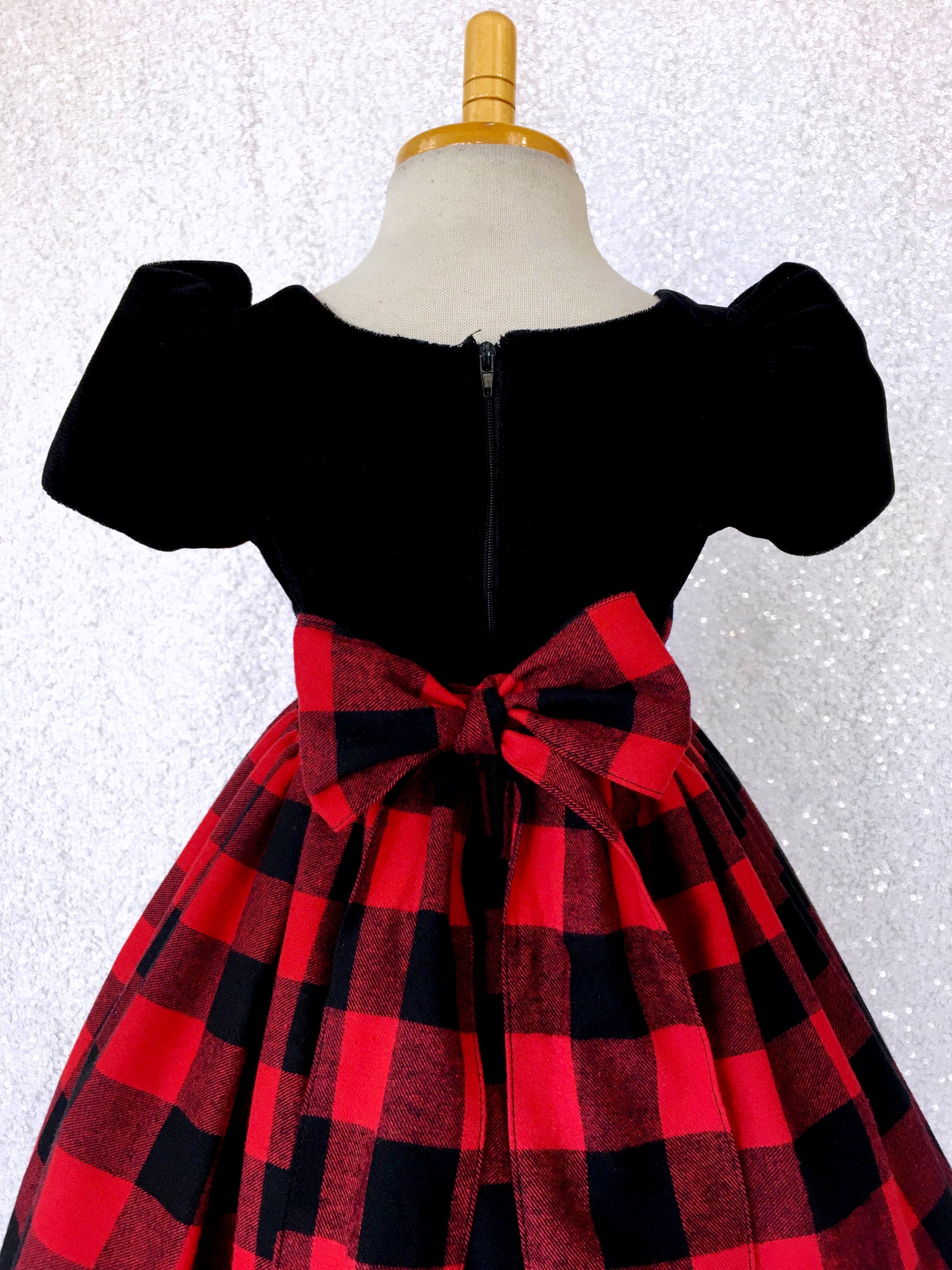 Velvet Plaid Red Black Buffalo Cotton Short Sleeve Dress