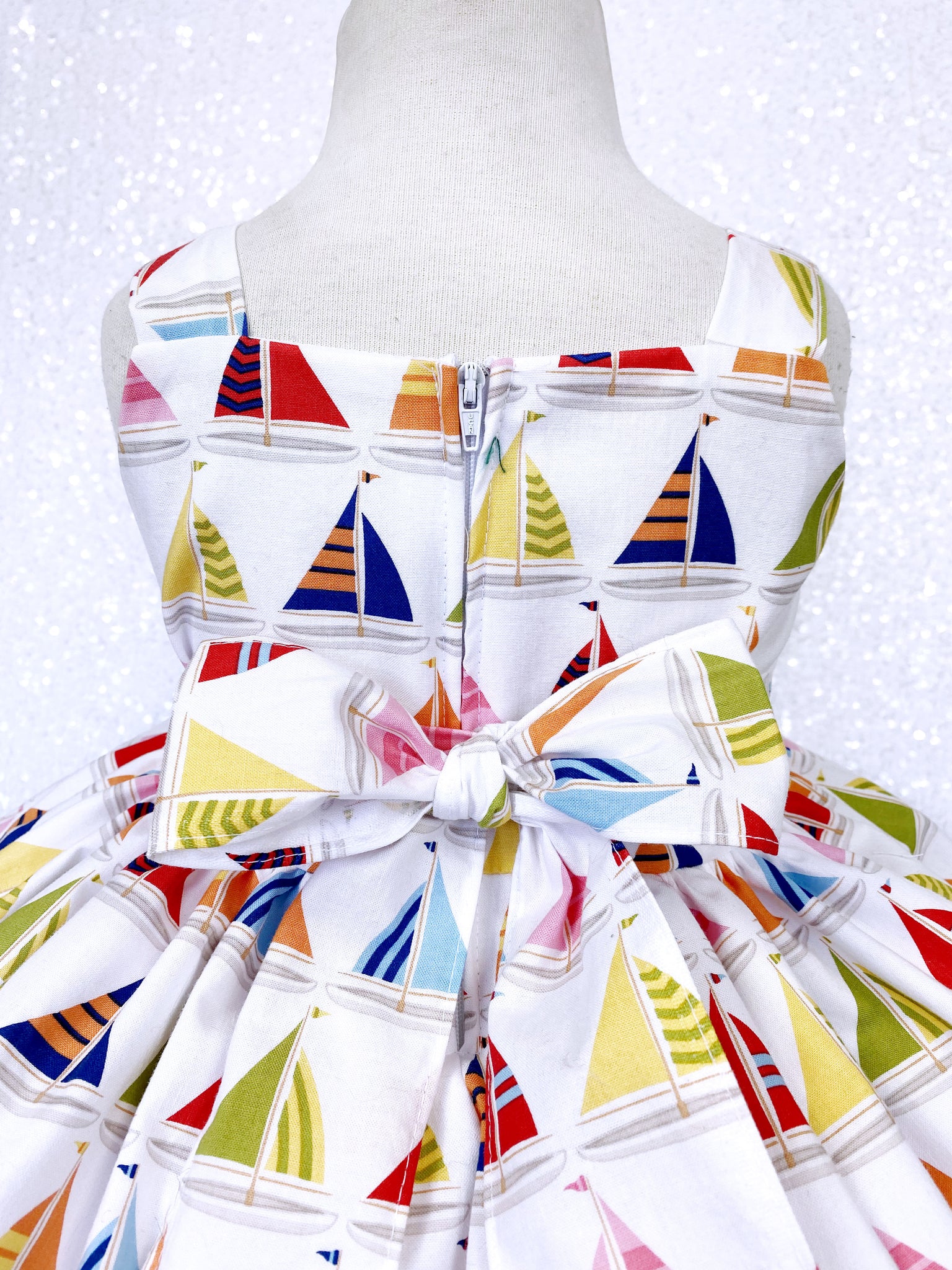 Spring Multi Colored Sailboat White Knee Length Dress