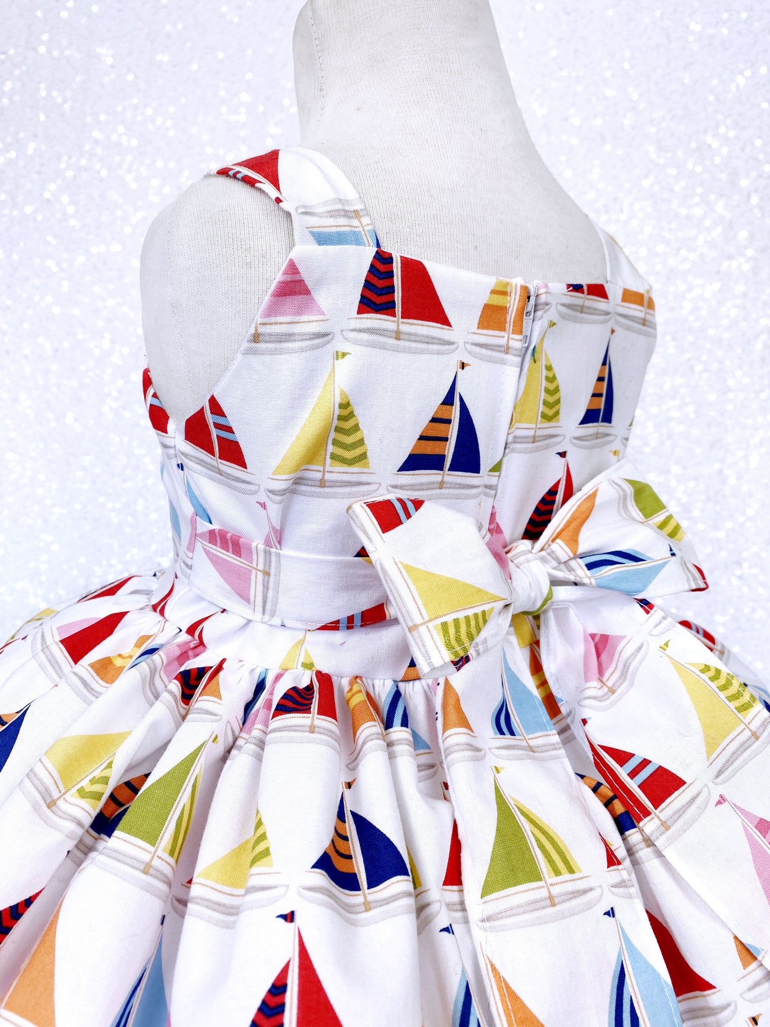 Spring Multi Colored Sailboat White Knee Length Dress