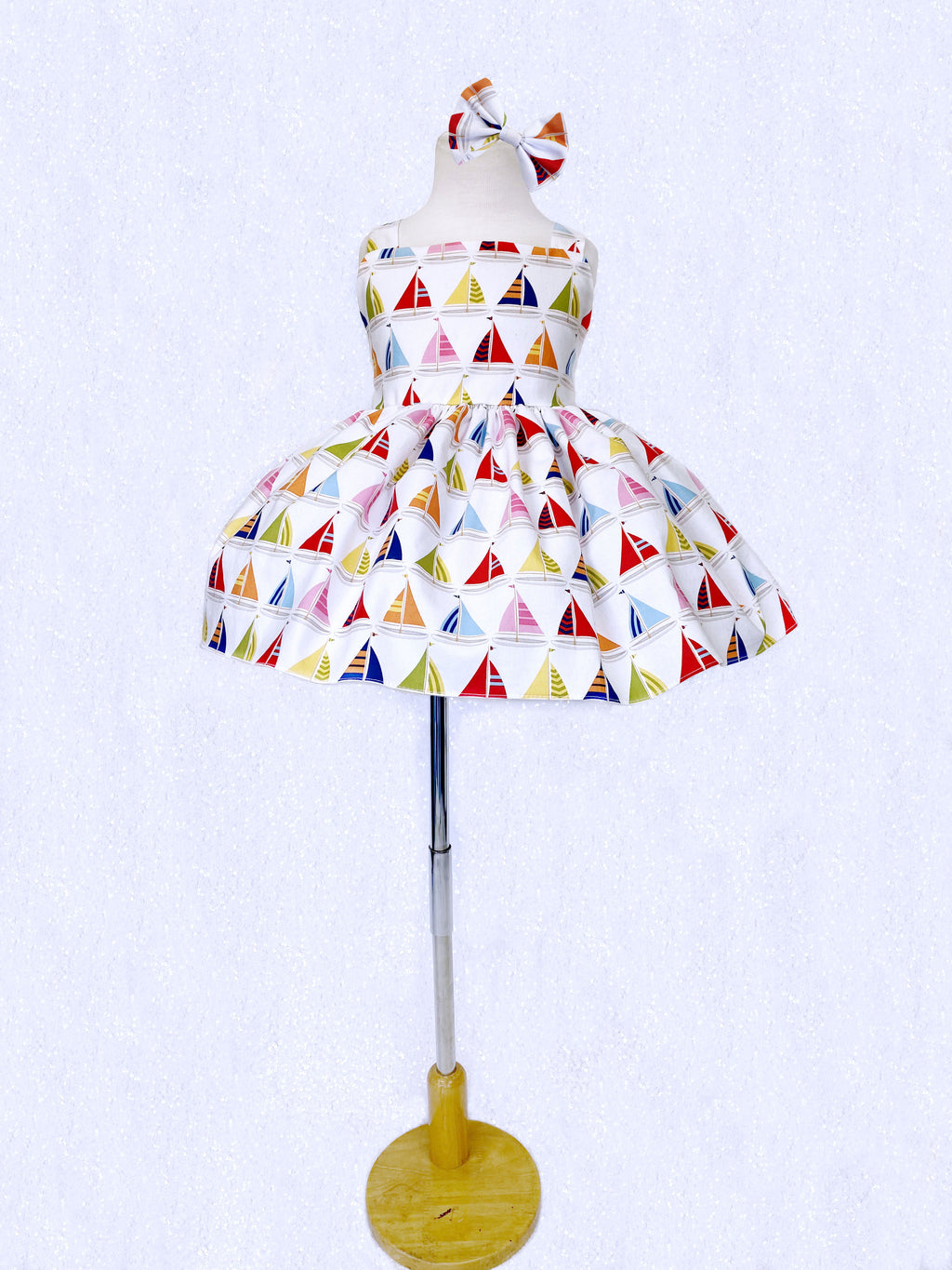 Spring Multi Colored Sailboat White Knee Length Dress