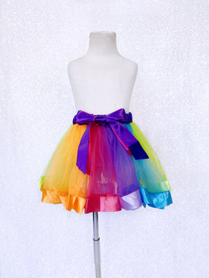 Kids Bright Rainbow Tutu Stretchy Waistband Ribbon