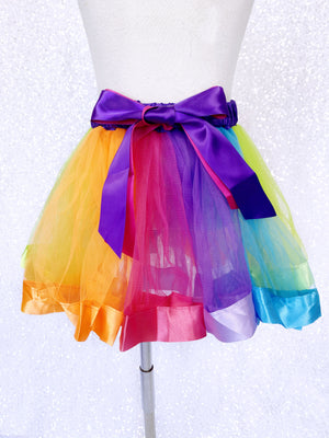 Kids Bright Rainbow Tutu Stretchy Waistband Ribbon