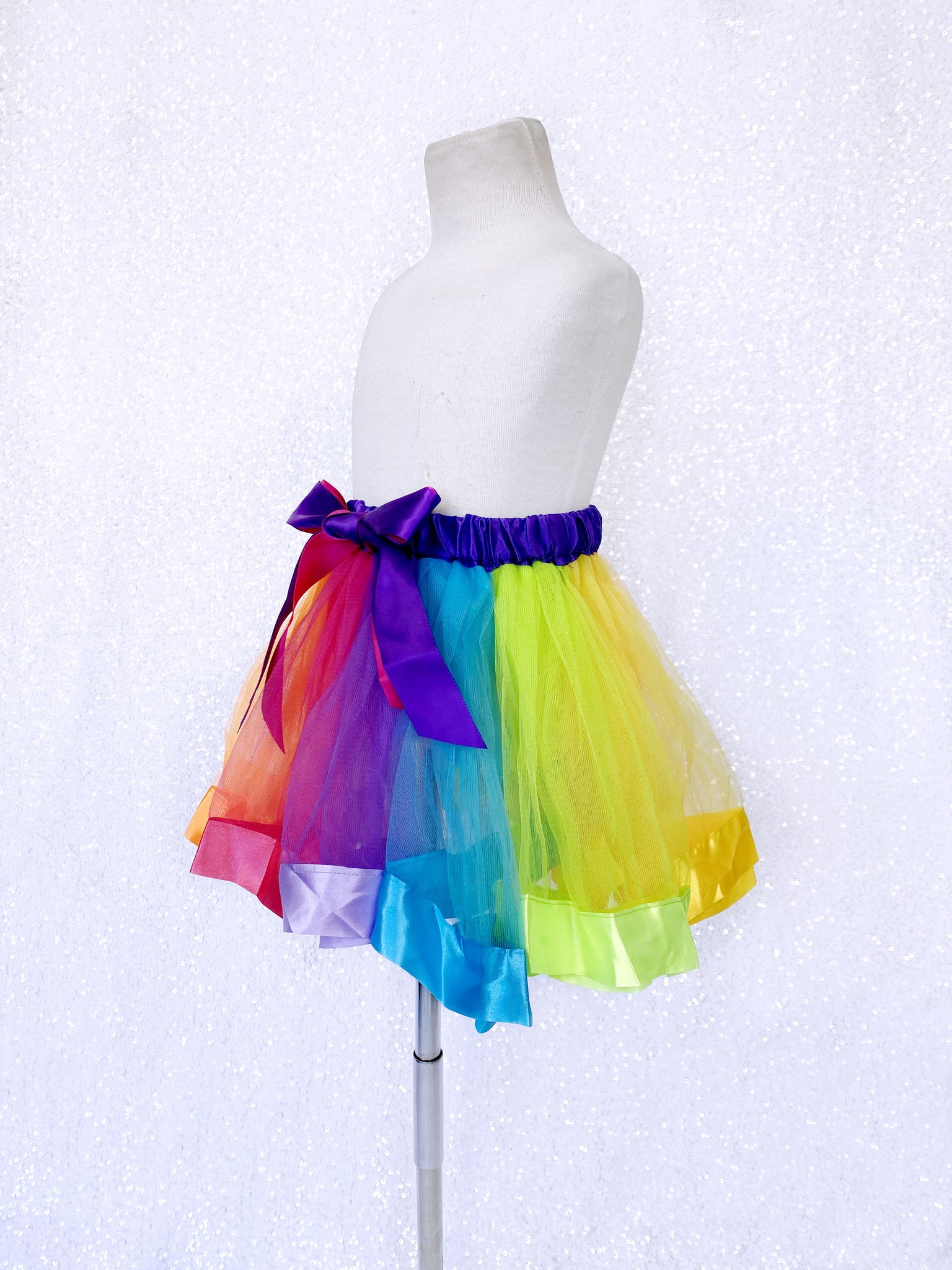 Kids Bright Rainbow Tutu Stretchy Waistband Ribbon