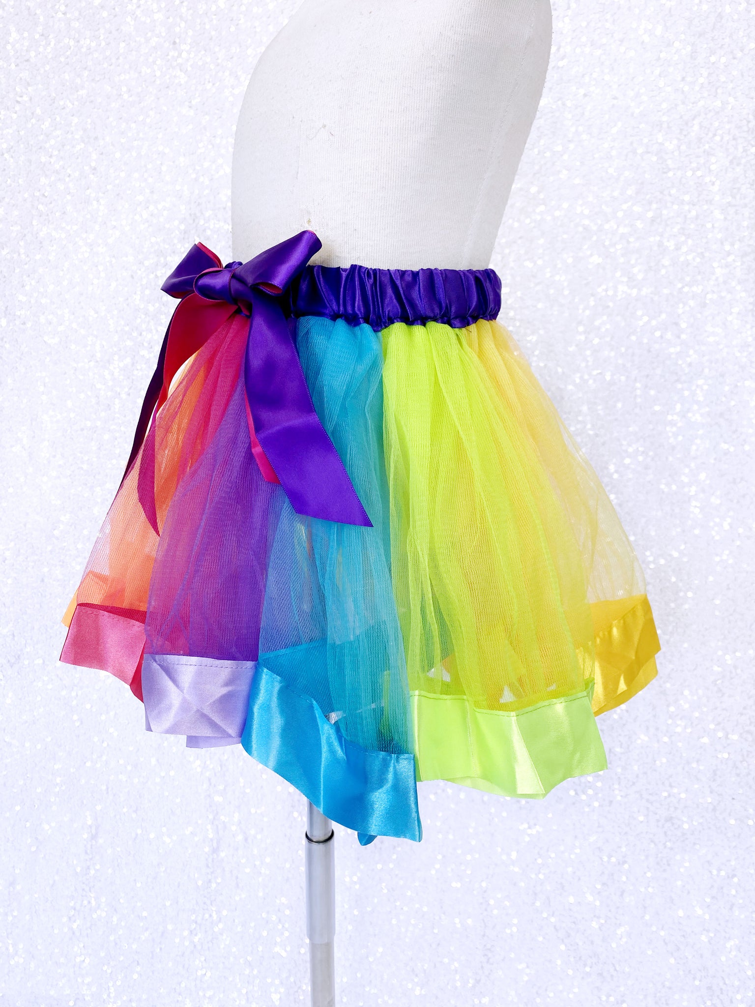 Kids Bright Rainbow Tutu Stretchy Waistband Ribbon