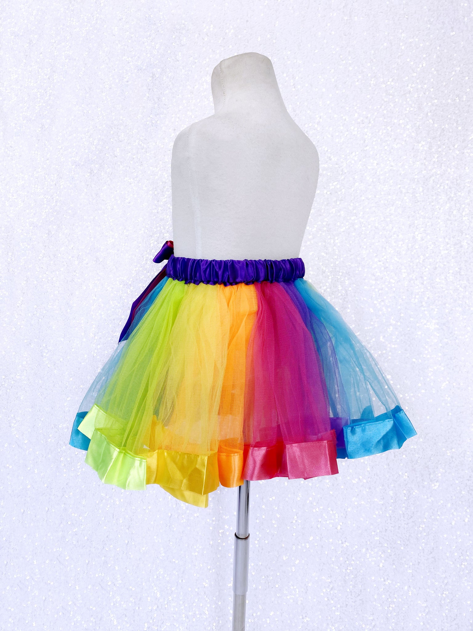 Kids Bright Rainbow Tutu Stretchy Waistband Ribbon