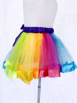 Kids Bright Rainbow Tutu Stretchy Waistband Ribbon