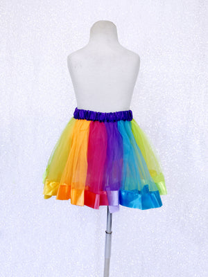 Kids Bright Rainbow Tutu Stretchy Waistband Ribbon