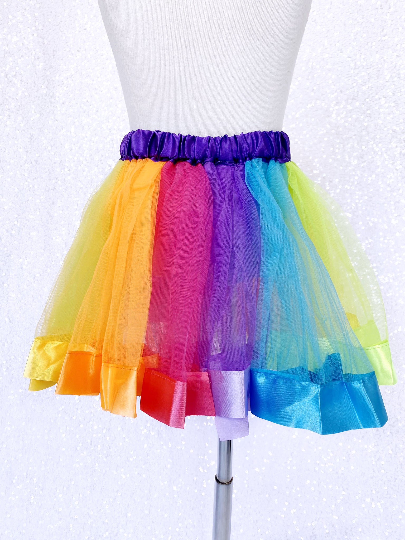 Kids Bright Rainbow Tutu Stretchy Waistband Ribbon