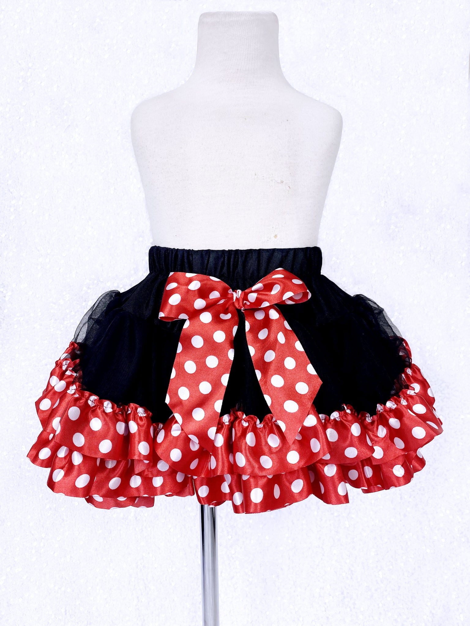 Minnie Mouse Inspired 3 Layer Black Red Stretchy Tutu Skirt