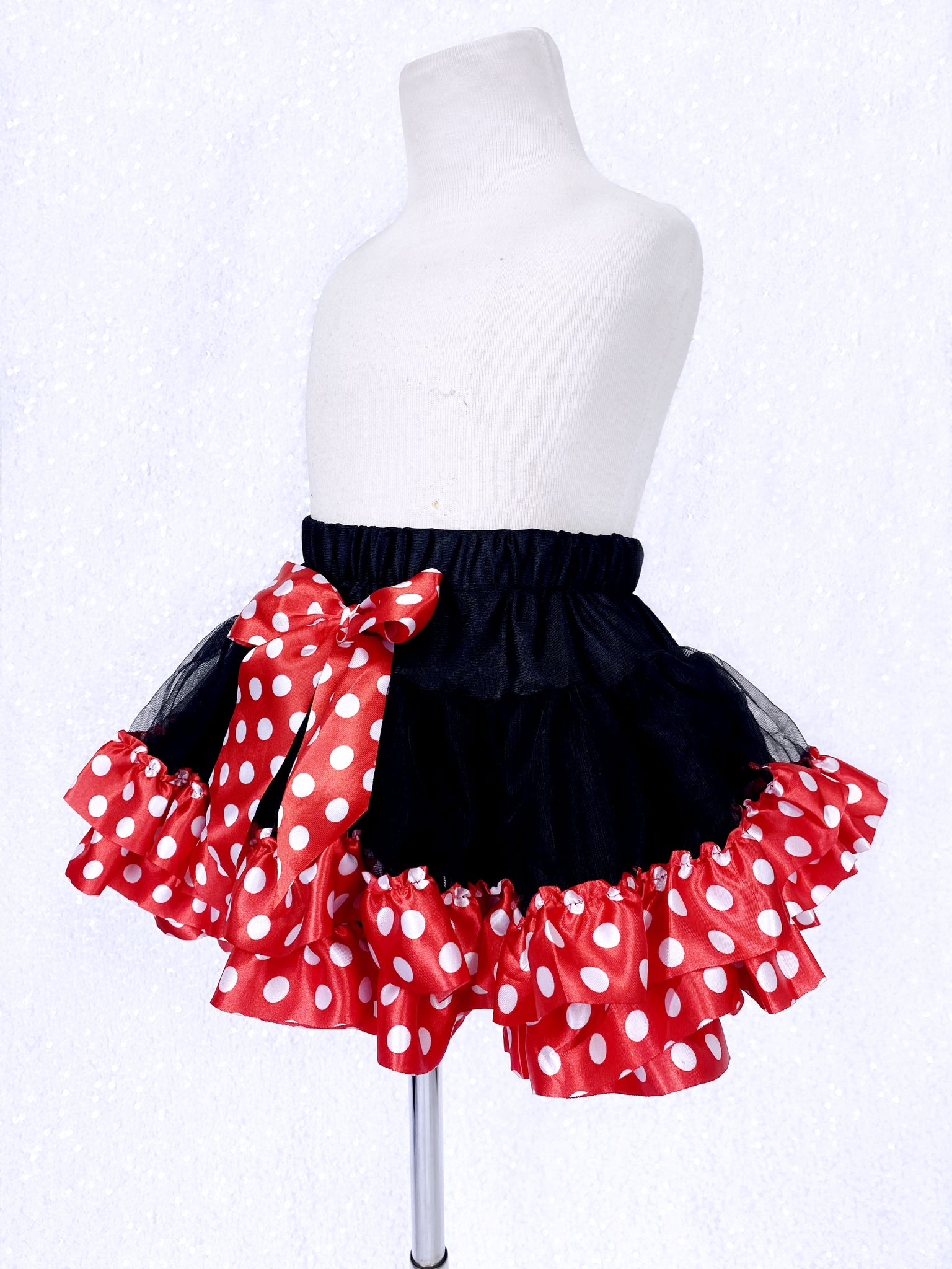 Minnie Mouse Inspired 3 Layer Black Red Stretchy Tutu Skirt