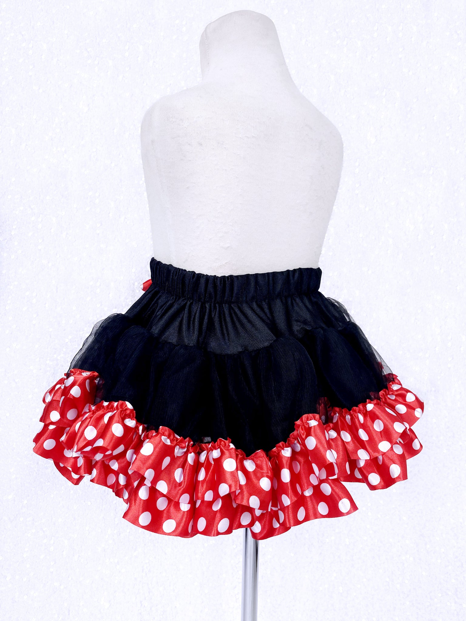 Minnie Mouse Inspired 3 Layer Black Red Stretchy Tutu Skirt