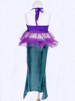 Kid Teal Purple Mermaid 3 Piece Swimsuit Shorts Skirt