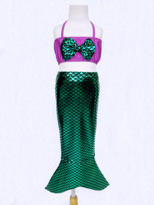 Mermaid Purple Green Girl 3 Piece Swimsuit